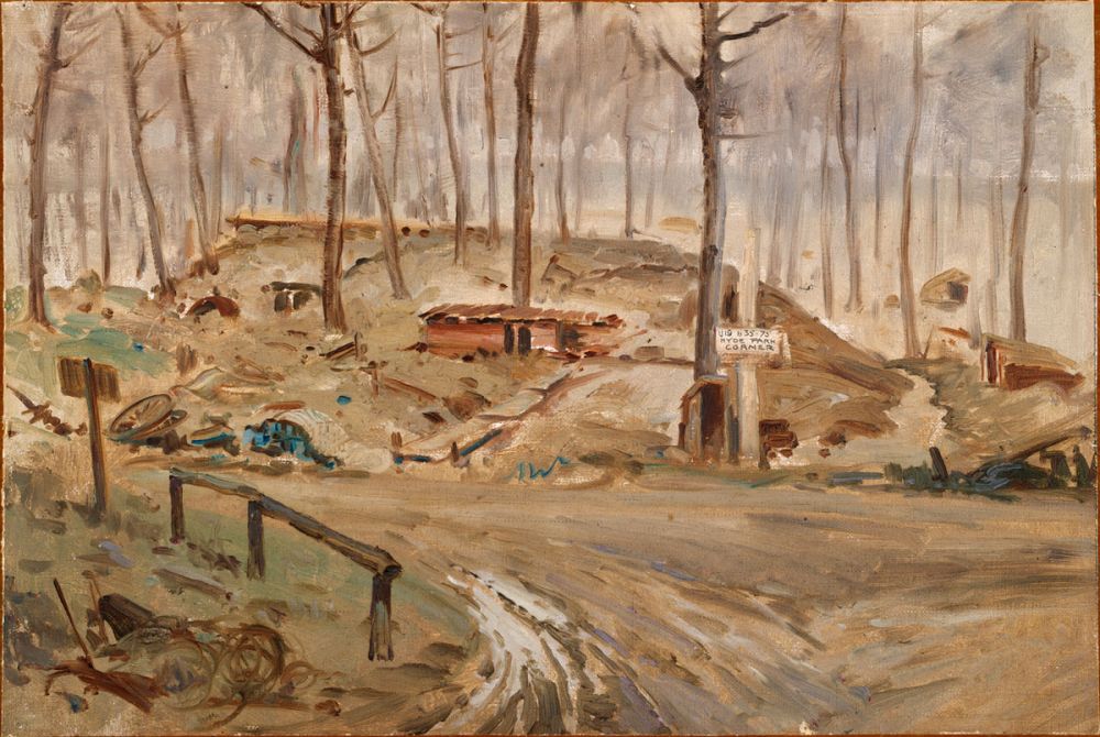 A painting by George Edmund Butler, Hyde Park Corner, 1918.